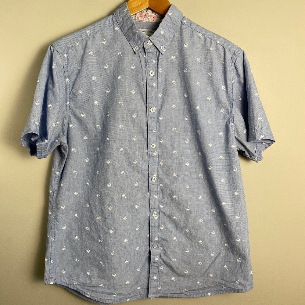 Denim & Flower Ricky‎ Singh Men's Blue Palm Trees Short Sleeve Button Up Shirt L
